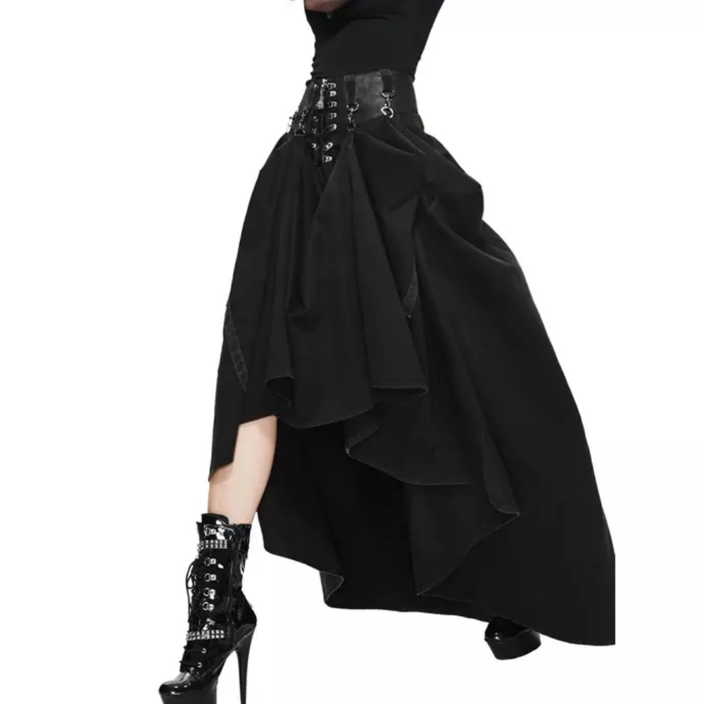 Devil Fashion Heavy Black Denim Convertible Skirt